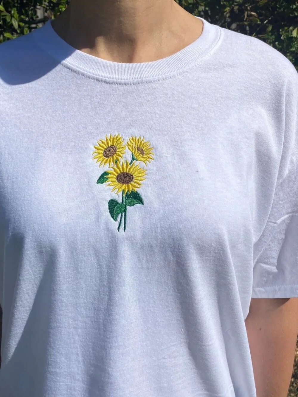 Sunflower Embroidered T-Shirt | Unisex Floral Nature Tee | Spring Summer T-shirt - Picture 4 of 5